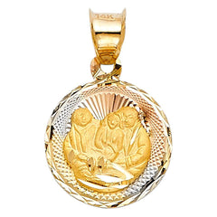14K Tri Color 12mm DC Stamp Baptism Religious Pendant
