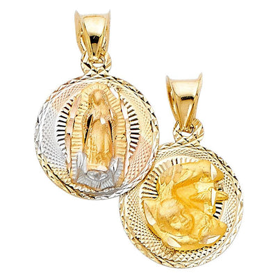 14K Tri Color 12mm DC Double Side Stamp Religious Pendant - silverdepot