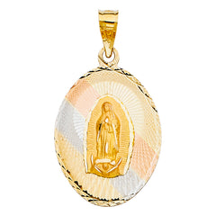 14K Tri Color 22mm DC Guadlupe Stamp Religious Pendant