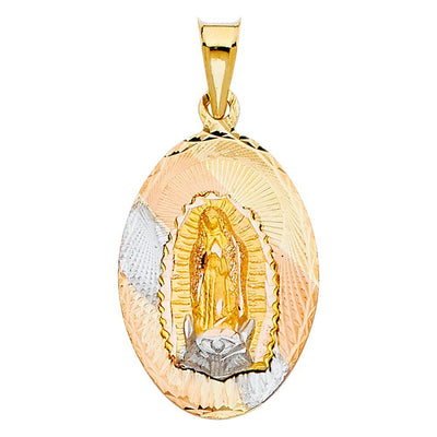 14K Tri Color 17mm DC Guadlupe Stamp Religious Pendant - silverdepot