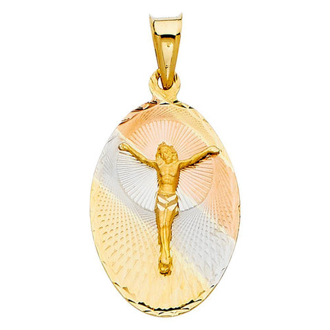 14K Tri Color 17mm DC Jesus Stamp Religious Pendant