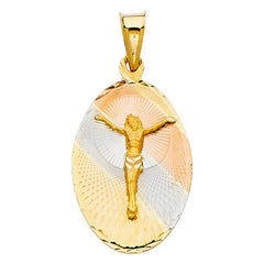 14K Tri Color 17mm DC Jesus Stamp Religious Pendant