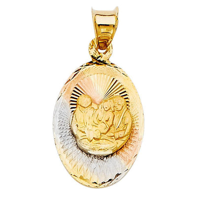 14K Tri Color 14mm DC Baptism Stamp Religious Pendant - silverdepot