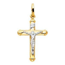 Load image into Gallery viewer, 14K Two Tone 18mm Jesus Religious Crucifix Cross Pendant