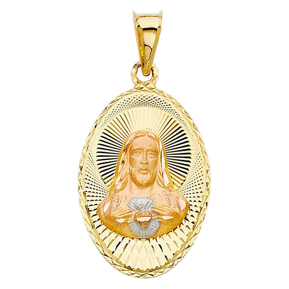 14K Tri Color 17mm DC Jesus Stamp Religious Pendant - silverdepot