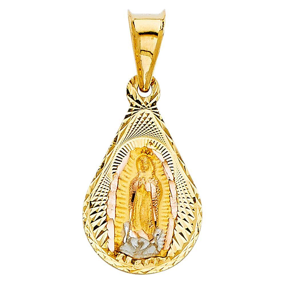 14K Tri Color 12mm DC Guadlupe Stamp Religious Pendant - silverdepot