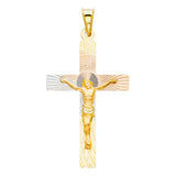14K Tri Color 23mm DC Crucifix Jesus Cross Stamp Religious Pendant