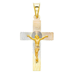 14K Tri Color 18mm DC Crucifix Jesus Cross Stamp Religious Pendant