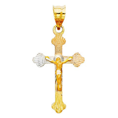 14K Tri Color 15mm DC Crucifix Jesus Cross Stamp Religious Pendant