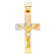 Load image into Gallery viewer, 14K Tri Color 13mm DC Crucifix Jesus Cross Stamp Religious Pendant - silverdepot