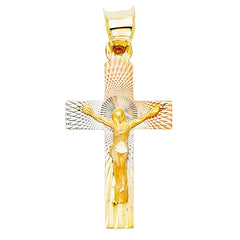 14K Tri Color 13mm DC Crucifix Jesus Cross Stamp Religious Pendant