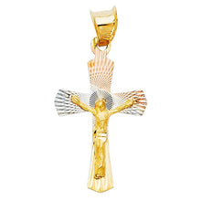 Load image into Gallery viewer, 14K Tri Color 15mm DC Crucifix Jesus Cross Stamp Religious Pendant - silverdepot