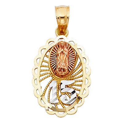 14K Tri Color 12mm Sweet 15 Years Pendant - silverdepot