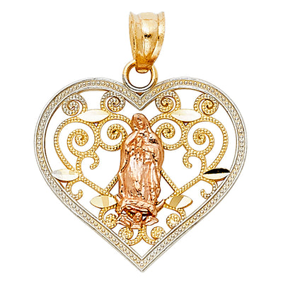 14K Tricolor RELIGIOUS HEART PENDANT