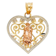 14K Tricolor RELIGIOUS HEART PENDANT
