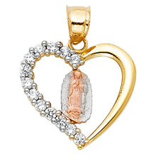 Load image into Gallery viewer, 14K Tricolor CZ RELIGIOUS HEART PENDANT