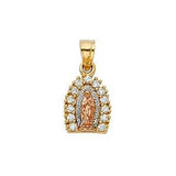 14k Tri Color Gold 10mm Religious Guadalupe CZ Pendant