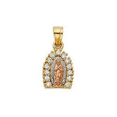 14k Tri Color Gold 10mm Religious Guadalupe CZ Pendant