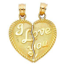 Load image into Gallery viewer, 14k Yellow Gold 20mm "I Love You" Couple Broken Heart Assorted Pendant