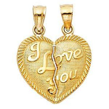Load image into Gallery viewer, 14k Yellow Gold 15mm "I Love You" Couple Broken Heart Assorted Pendant