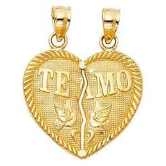 14k Yellow Gold 20mm TEAMO Couple Broken Heart Assorted Pendant