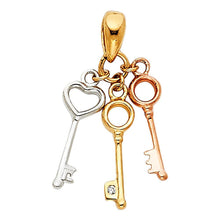 Load image into Gallery viewer, 14K Tri Color 10mm Key to My Heart Pendant - silverdepot