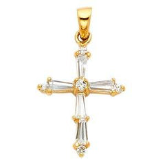 14k Yellow Gold 15mm Cross CZ Religious Pendant