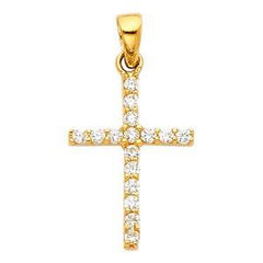 14k Yellow Gold 12mm Cross CZ Religious Pendant