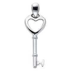 14K White Gold 10mm Key To My Heart Pendant