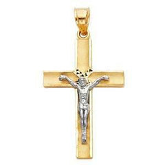 14K Gold Tri Color 20mm Jesus Crucifix Cross Religious Pendant