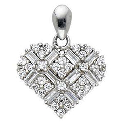 14K White Gold 15mm Hearts CZ Pendant