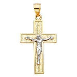 14K Gold 17mm Two Tone Jesus Crucifix Cross Religious Pendant