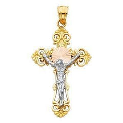 14K Gold Tri Color 21mm Jesus Crucifix Cross Religious Pendant