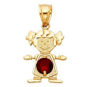 14k Yellow Gold 12mm January Birthstone CZ Girl Pendant