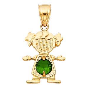 14k Yellow Gold 12mm May Birthstone CZ Girl Pendant