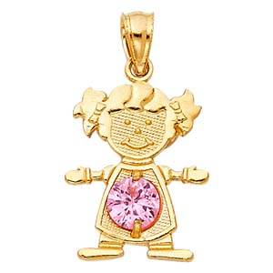 14k Yellow Gold 12mm October Birthstone CZ Girl Pendant