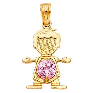 14k Yellow Gold 12mm October Birthstone CZ Boy Pendant