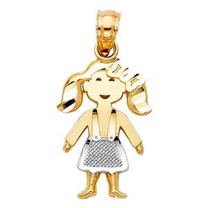 14k Two Tone Gold 10mm Girl Pendant