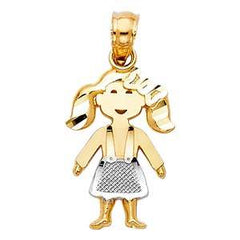 14k Two Tone Gold 10mm Girl Pendant