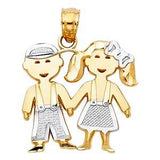 14k Two Tone Gold 15mm Girl And Boy Pendant