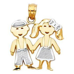 14k Two Tone Gold 15mm Girl And Boy Pendant