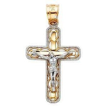 Load image into Gallery viewer, 14K Gold 16mm Two Tone Jesus Crucifix Cross Religious Pendant - silverdepot