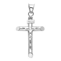 14K White Gold 15mm Jesus Religious Cross Crucifix Pendant