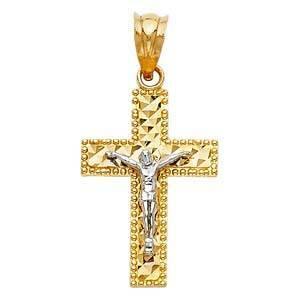 14K Gold 15mm Two Tone Jesus Crucifix Cross Religious Pendant