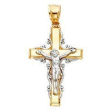 14K Gold 18mm Two Tone Jesus Crucifix Cross Religious Pendant