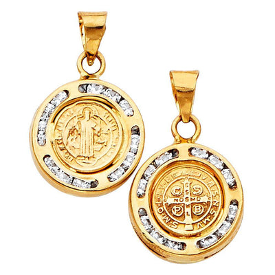 14K Tri Color 12mm Double Sided Round Religious Pendant - silverdepot