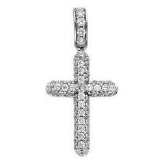 14k White Gold 10mm Cross CZ Religious Pendant