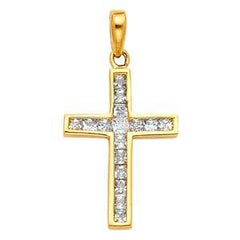 14k Yellow Gold 12mm Cross CZ Religious Crucifix Pendant