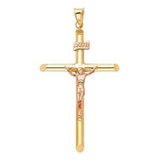 14K Two Tone 27mm Jesus Religious Cross Crucifix Pendant