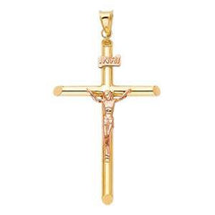 14K Two Tone 27mm Jesus Religious Cross Crucifix Pendant